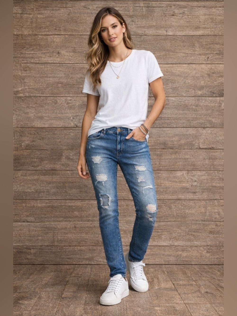 Bershka Women's Distressed Skinny Jeans - Blue Wash